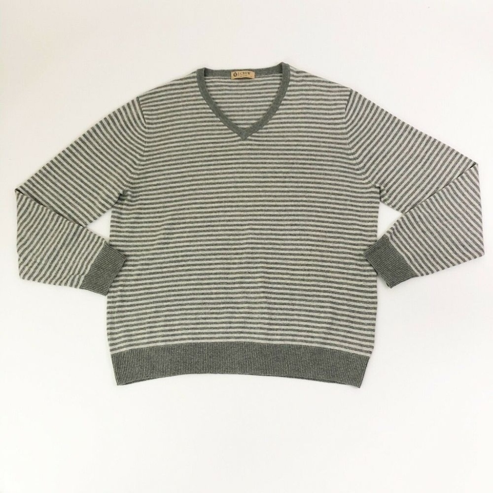 J Crew Sweater Striped Gray White Size L